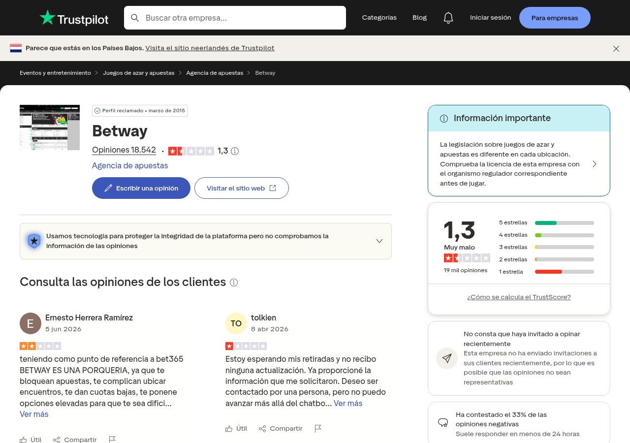 Captura contextual de opiniones sobre betway.com