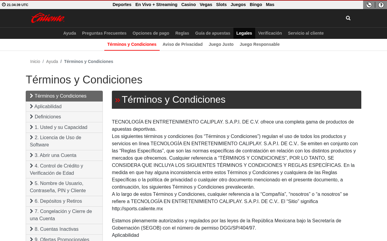 Captura auténtica de la fuente consultada sobre Caliente