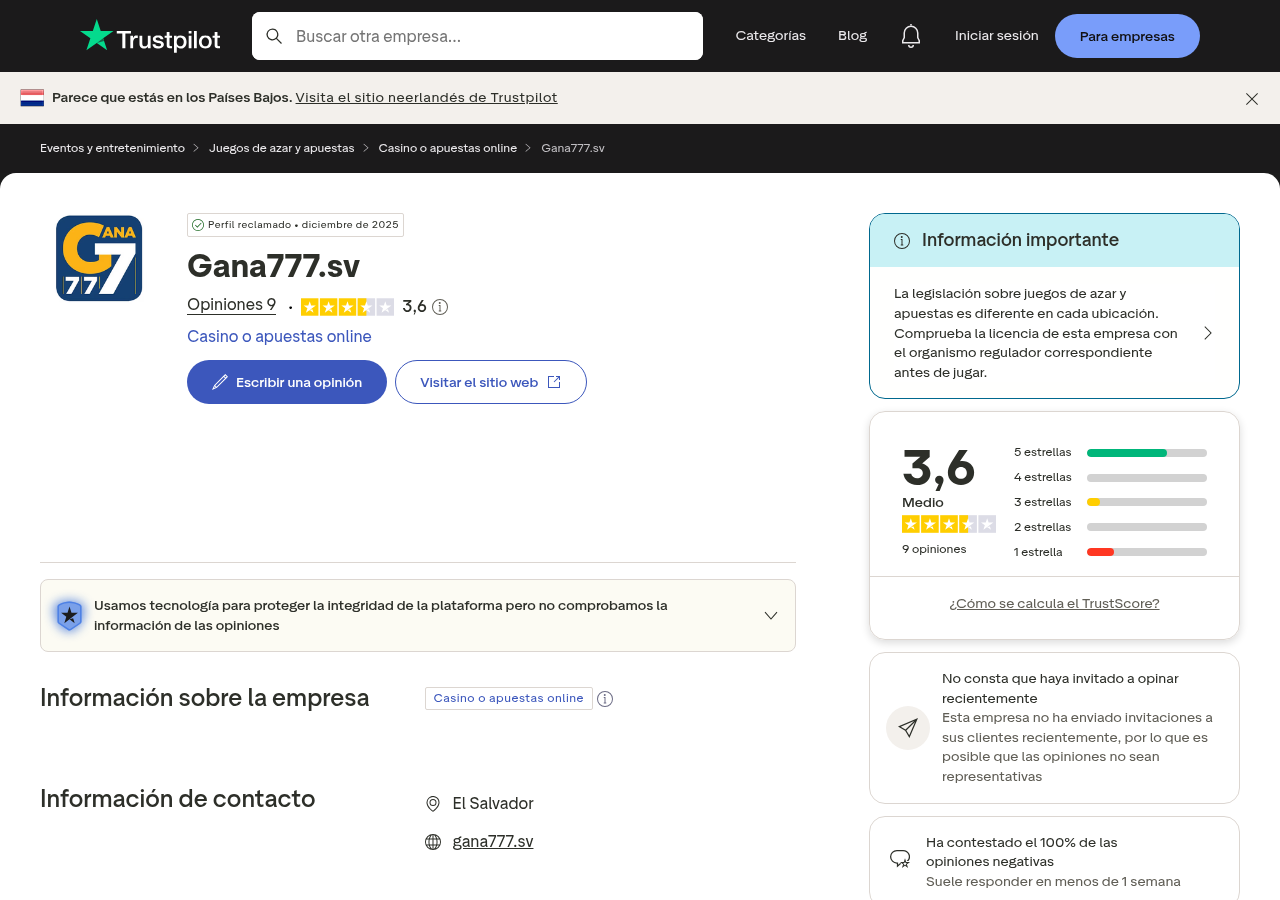 Captura contextual de opiniones de usuarios sobre gana777.sv