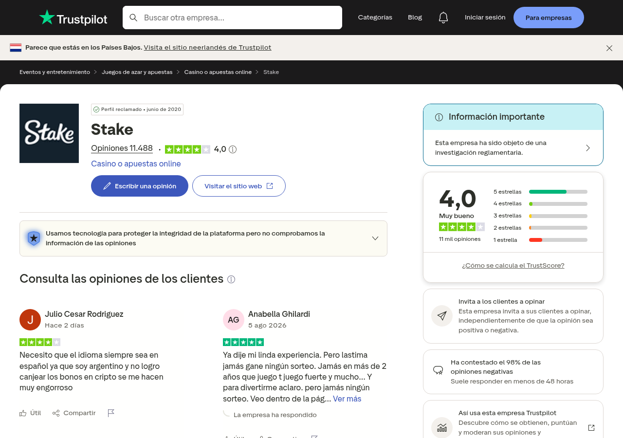 Captura contextual de opiniones internacionales sobre Stake