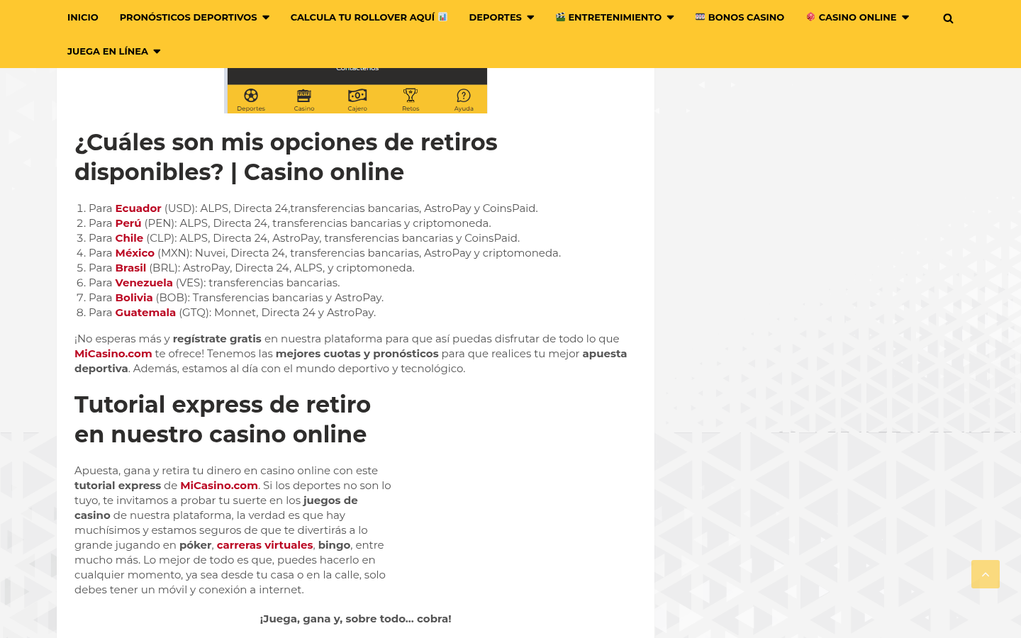 Captura auténtica de la fuente consultada sobre MiCasino