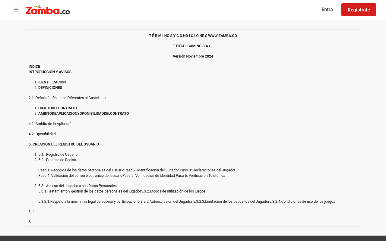 Captura auténtica de la fuente consultada sobre Zamba